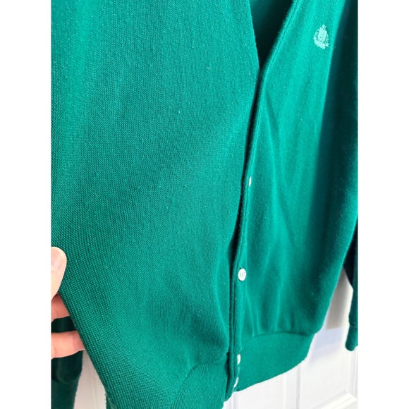 Vtg Izod Green Cardigan Sweater Mens Size Large Button Up V Neck Distressed - Picture 3 of 7